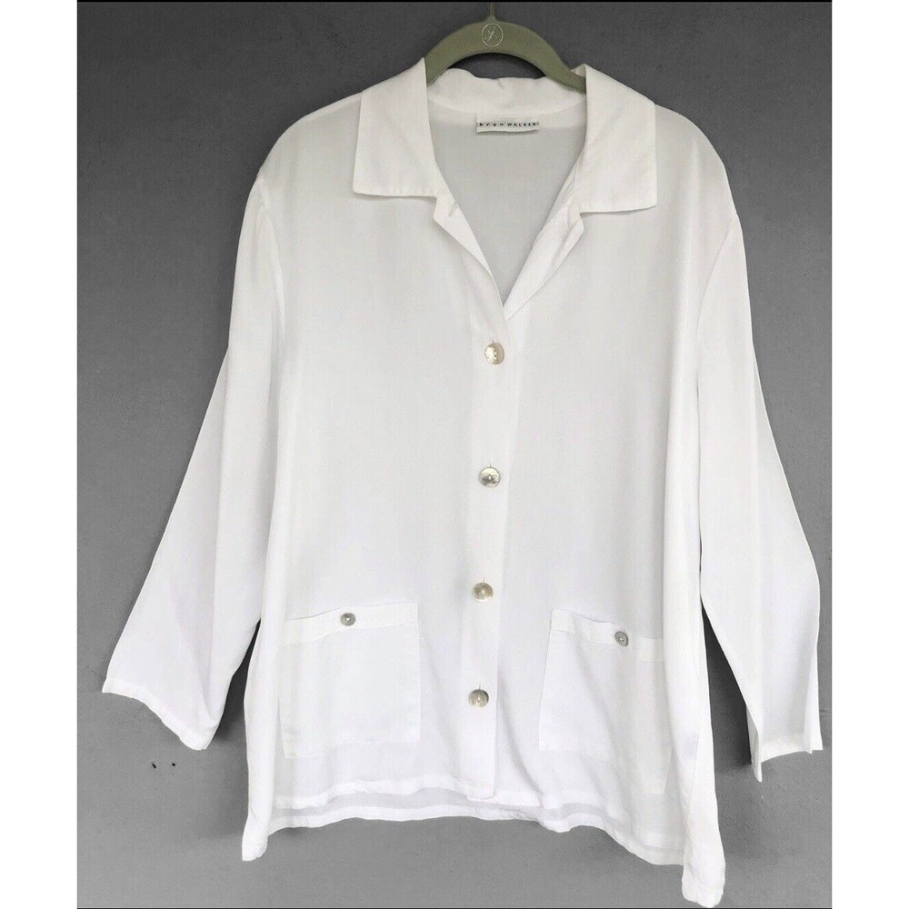 Bryn Walker Tunic Top Womens Small White Button Front Relaxed Fit Coastal Resort